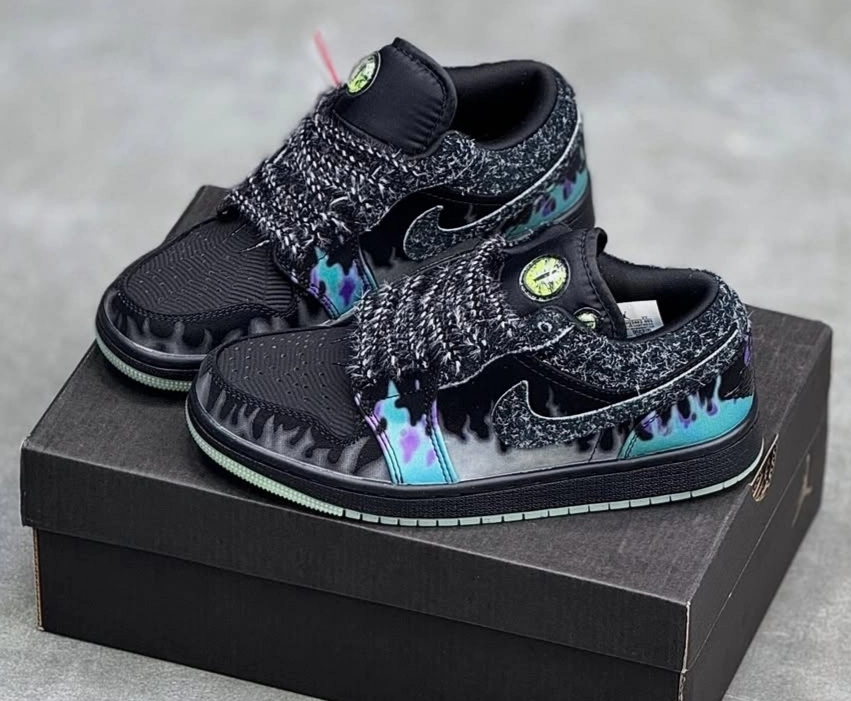 کتونی مردانه نایکی جردن هالوین فورتون فلای گربه سیاه |Nike Jordan 1 low fortune Halloween black cat